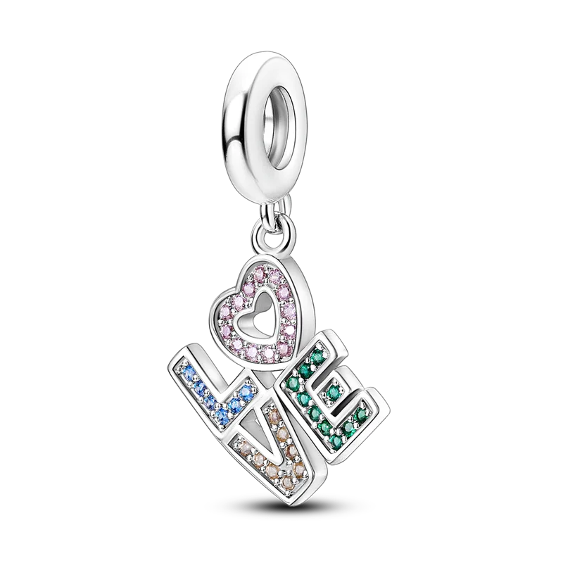 Shining Colorful Heart Charms Beads  Original 925Silver Bracelet Exquisite DIY Jewelry Gift 912349723-300S