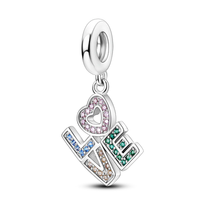 Shining Colorful Heart Charms Beads  Original 925Silver Bracelet Exquisite DIY Jewelry Gift 912349723-300S