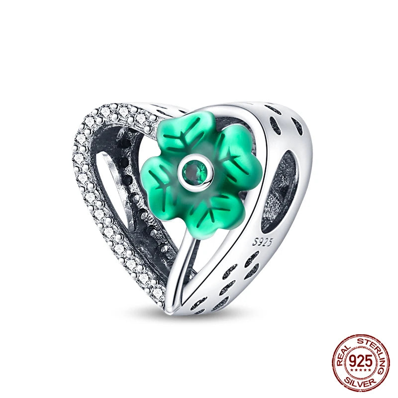 Lucky Four Leaf Clover Series Charms Beads  Original Bracelet Fine DIY Jewelry 925 Sterling Silver 912349723-500S