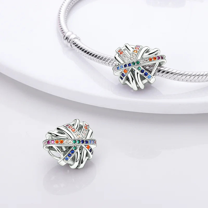 Shining Colorful Heart Charms Beads  Original 925Silver Bracelet Exquisite DIY Jewelry Gift 912349723-300S