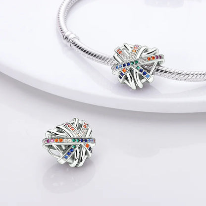 Shining Colorful Heart Charms Beads  Original 925Silver Bracelet Exquisite DIY Jewelry Gift 912349723-300S