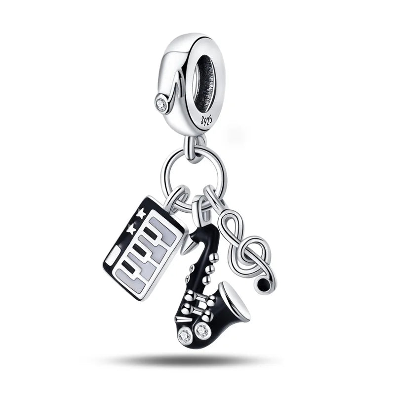 Fashion 925 Sterling Silver Music Series Charms Beads  Original Bracelet Fine DIY Jewelry 912349723-C