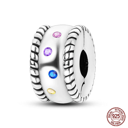 Shining Colorful Heart Charms Beads  Original 925Silver Bracelet Exquisite DIY Jewelry Gift 912349723-300S