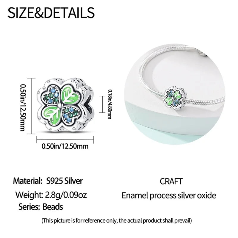 Lucky Four Leaf Clover Series Charms Beads  Original Bracelet Fine DIY Jewelry 925 Sterling Silver 912349723-500S
