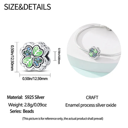 Lucky Four Leaf Clover Series Charms Beads  Original Bracelet Fine DIY Jewelry 925 Sterling Silver 912349723-500S
