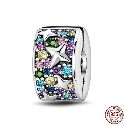 Shining Colorful Heart Charms Beads  Original 925Silver Bracelet Exquisite DIY Jewelry Gift 912349723-300S