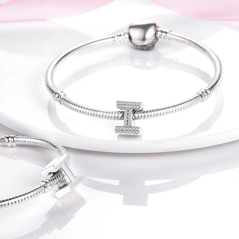 Romantic Shine 26 Letters DIY Love Charms Beads Original Bracelet Fine DIY Jewelry 925 Sterling Silver 912349723-L200S