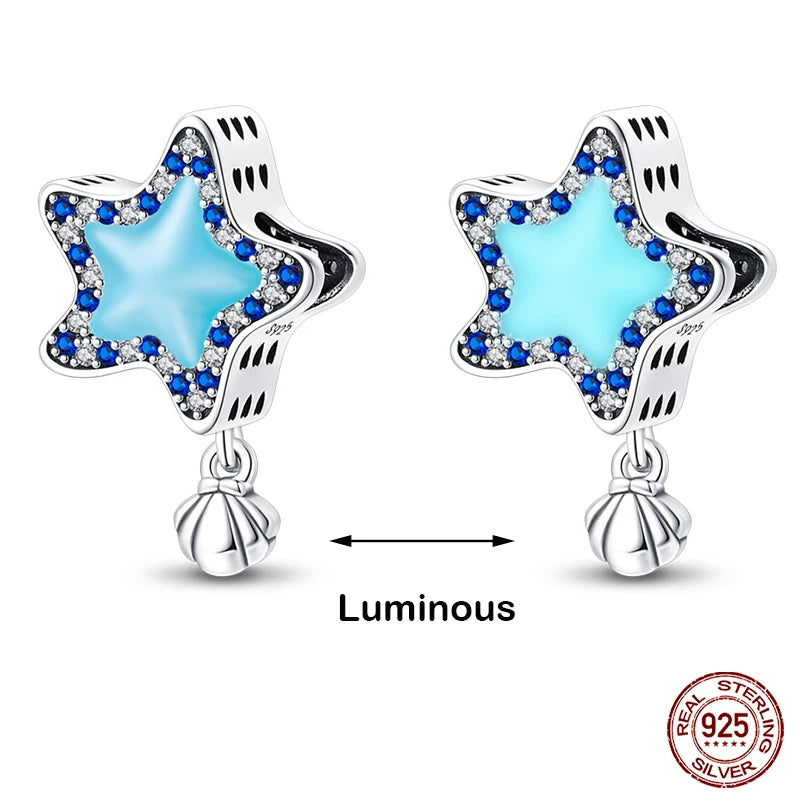 Glow in the dark  Firefly Honeybee Star  925 Silver Charms Beads  Original Bracelets Fine DIY Jewelry 912349723-200S