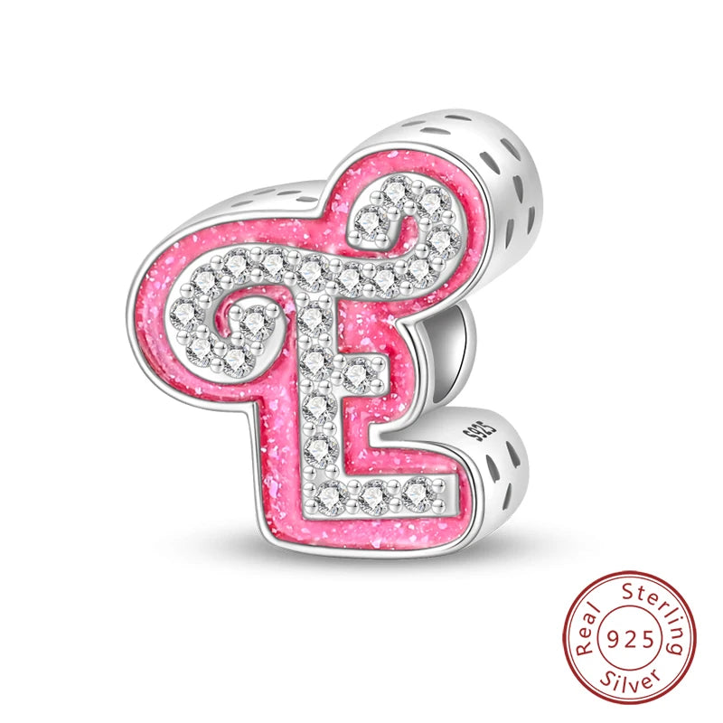 Romantic Pink 26 Letters DIY Love Charms Beads Original Bracelet Fine DIY Jewelry 925 Sterling Silver 912349723-L100S