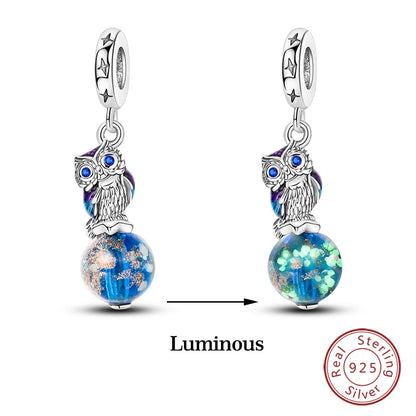 Glow in the dark  Firefly Honeybee Star  925 Silver Charms Beads  Original Bracelets Fine DIY Jewelry 912349723-200S