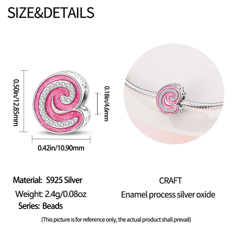 Romantic Pink 26 Letters DIY Love Charms Beads Original Bracelet Fine DIY Jewelry 925 Sterling Silver 912349723-L100S