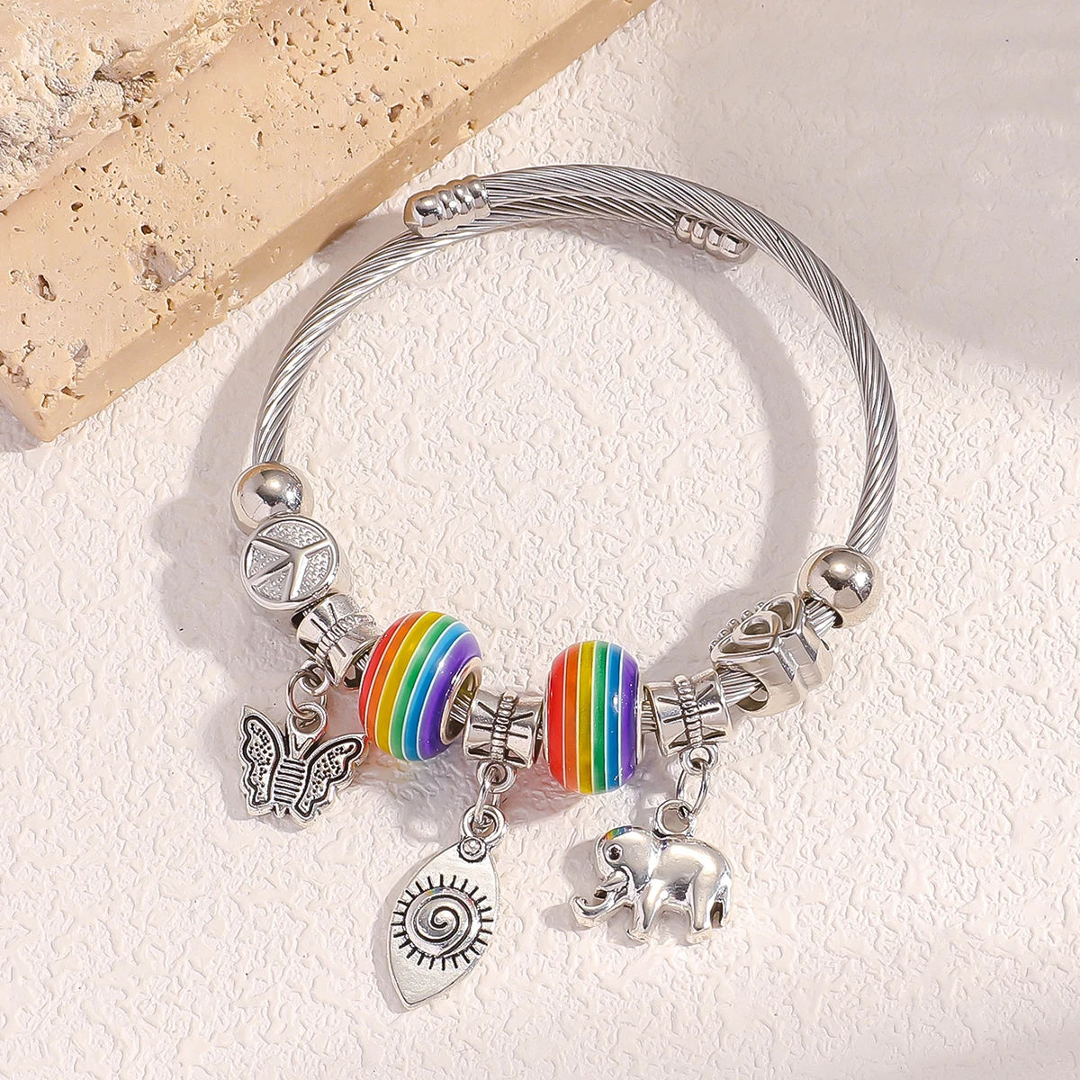 Multi Element Rainbow Beads Devil's Eye Butterfly Bracelet 1103865033-80526301