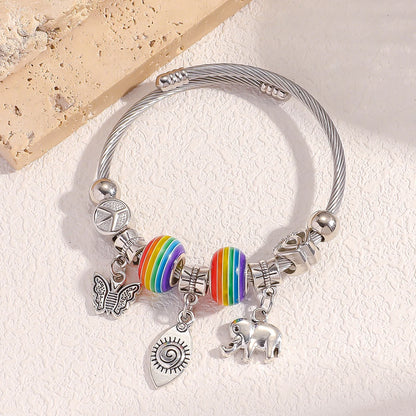 Multi Element Rainbow Beads Devil's Eye Butterfly Bracelet 1103865033-80526301