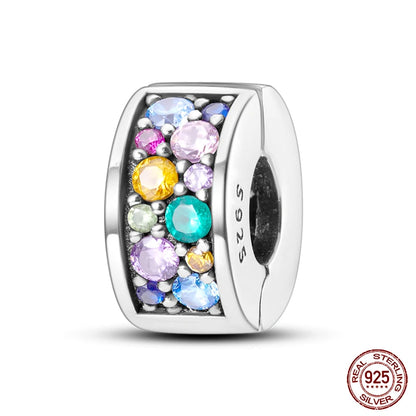 Shining Colorful Heart Charms Beads  Original 925Silver Bracelet Exquisite DIY Jewelry Gift 912349723-300S