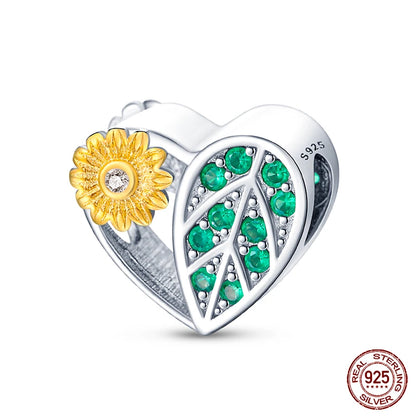 Golden Sunflowers Heart Charms Beads 925 Sterling Silver ﻿Original Bracelets Luxury Party DIY Jewelry 912349723-100S