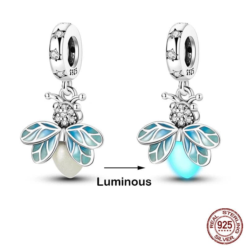 Glow in the dark  Firefly Honeybee Star  925 Silver Charms Beads  Original Bracelets Fine DIY Jewelry 912349723-200S