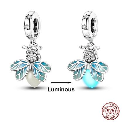 Glow in the dark  Firefly Honeybee Star  925 Silver Charms Beads  Original Bracelets Fine DIY Jewelry 912349723-200S
