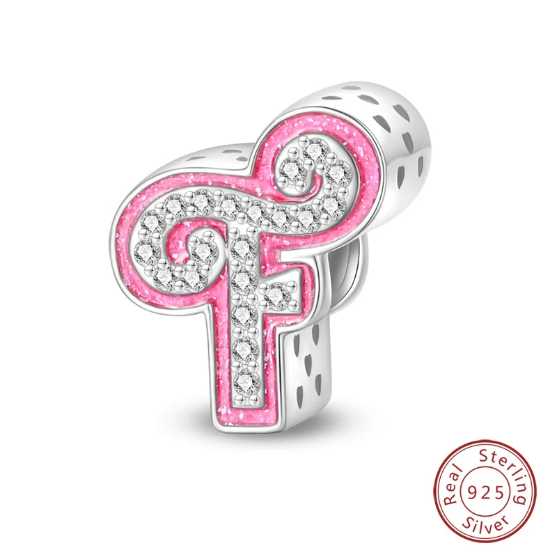 Romantic Pink 26 Letters DIY Love Charms Beads Original Bracelet Fine DIY Jewelry 925 Sterling Silver 912349723-L100S