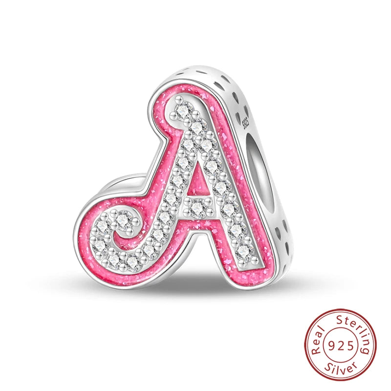Romantic Pink 26 Letters DIY Love Charms Beads Original Bracelet Fine DIY Jewelry 925 Sterling Silver 912349723-L100S