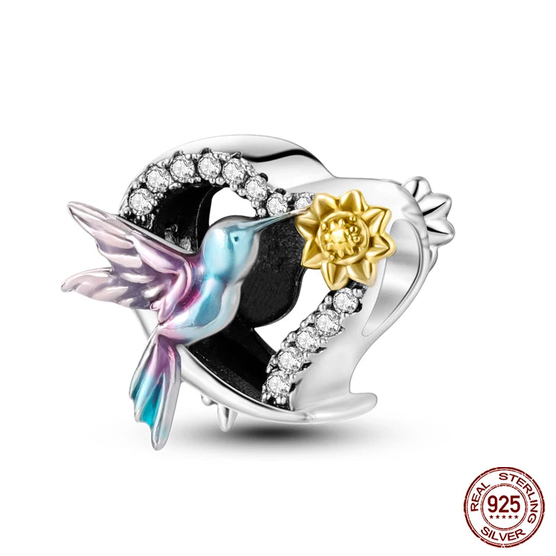 Golden Sunflowers Heart Charms Beads 925 Sterling Silver ﻿Original Bracelets Luxury Party DIY Jewelry 912349723-100S