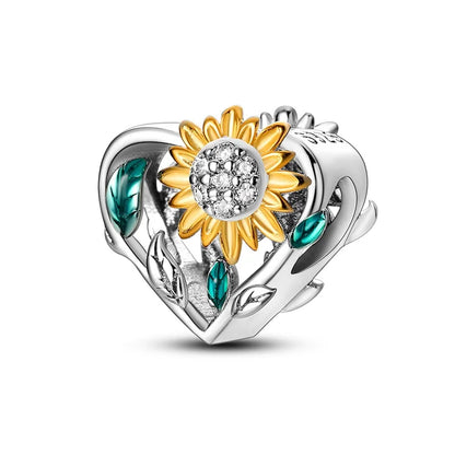 Golden Sunflowers Heart Charms Beads 925 Sterling Silver ﻿Original Bracelets Luxury Party DIY Jewelry 912349723-100S