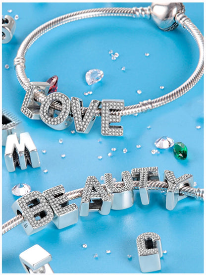 Romantic Shine 26 Letters DIY Love Charms Beads Original Bracelet Fine DIY Jewelry 925 Sterling Silver 912349723-L200S