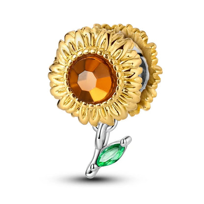 Golden Sunflowers Heart Charms Beads 925 Sterling Silver ﻿Original Bracelets Luxury Party DIY Jewelry 912349723-100S