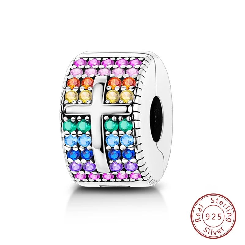 Shining Colorful Heart Charms Beads  Original 925Silver Bracelet Exquisite DIY Jewelry Gift 912349723-300S