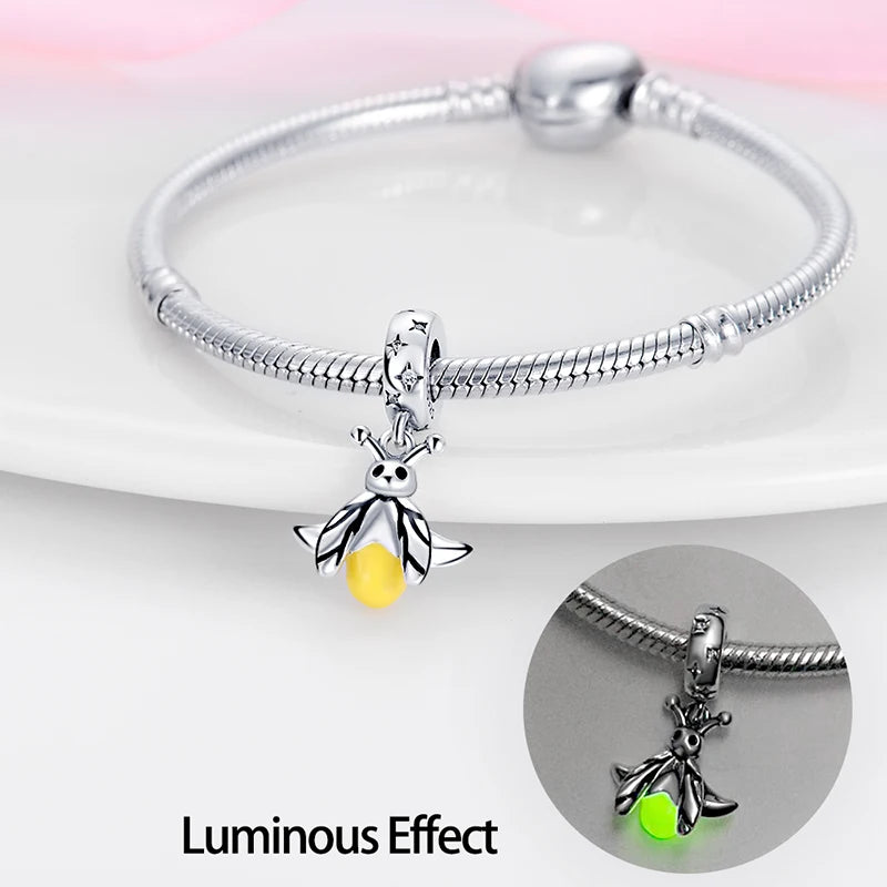 Glow in the dark  Firefly Honeybee Star  925 Silver Charms Beads  Original Bracelets Fine DIY Jewelry 912349723-200S