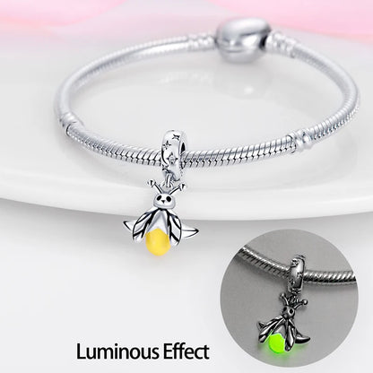 Glow in the dark  Firefly Honeybee Star  925 Silver Charms Beads  Original Bracelets Fine DIY Jewelry 912349723-200S