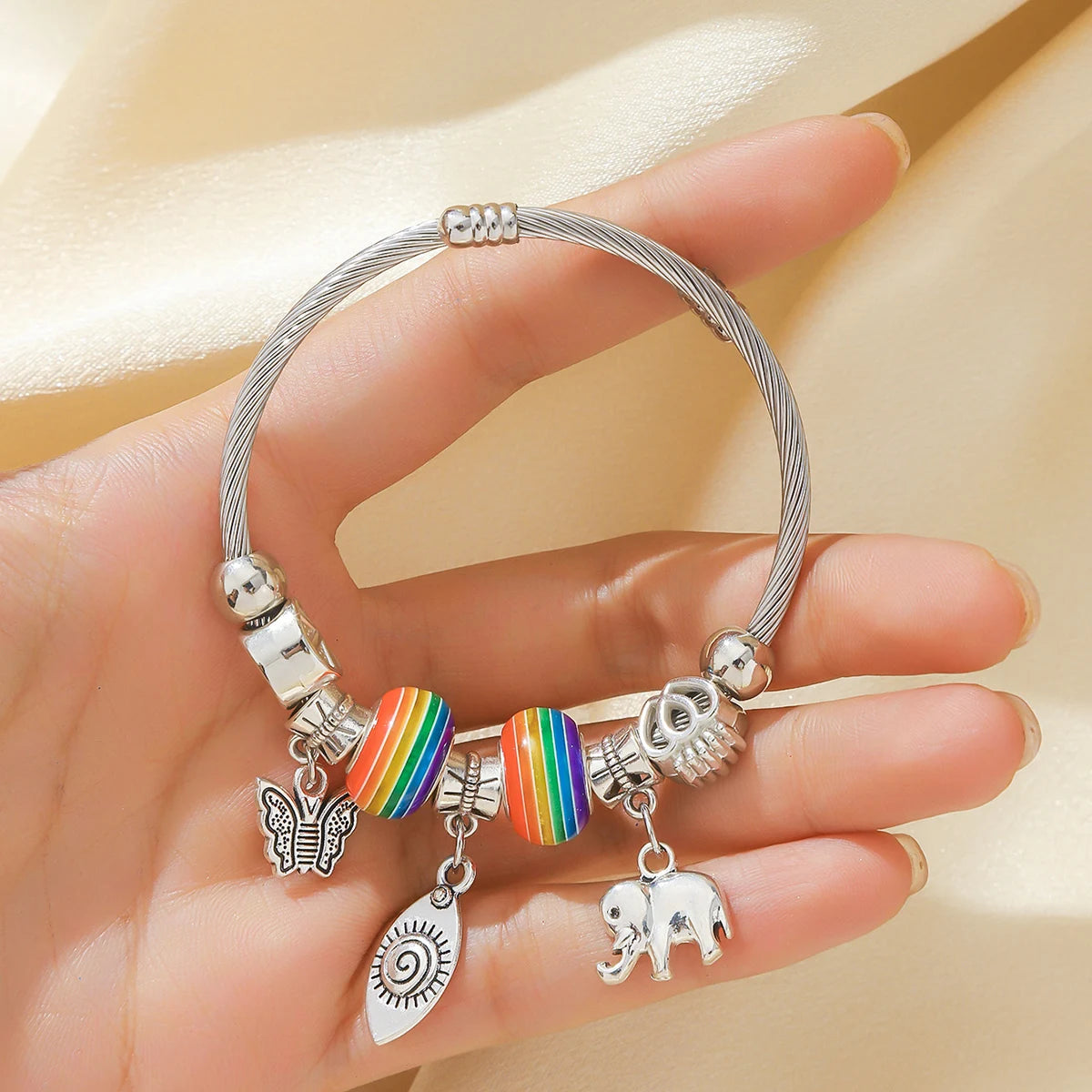 Multi Element Rainbow Beads Devil's Eye Butterfly Bracelet 1103865033-80526301