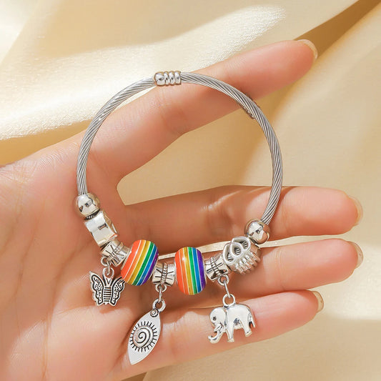 Multi Element Rainbow Beads Devil's Eye Butterfly Bracelet 1103865033-80526301