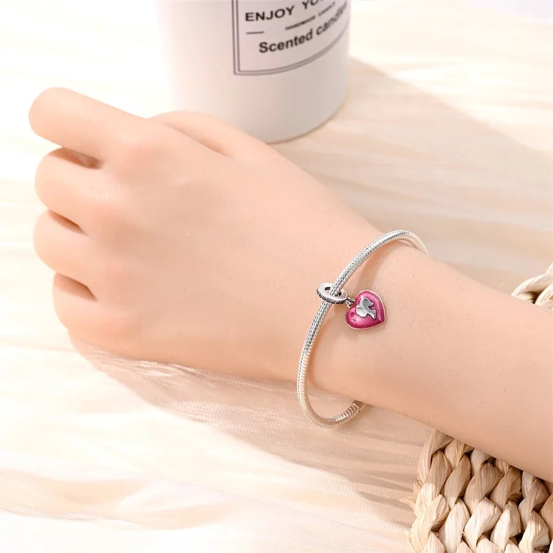 Fashion Pink Princess Skirt Bag Lipstick Charms Beads Original Bracelet Fine DIY Jewelry 925 Sterling Silver 912349723-900S
