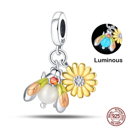 Golden Sunflowers Heart Charms Beads 925 Sterling Silver ﻿Original Bracelets Luxury Party DIY Jewelry 912349723-100S