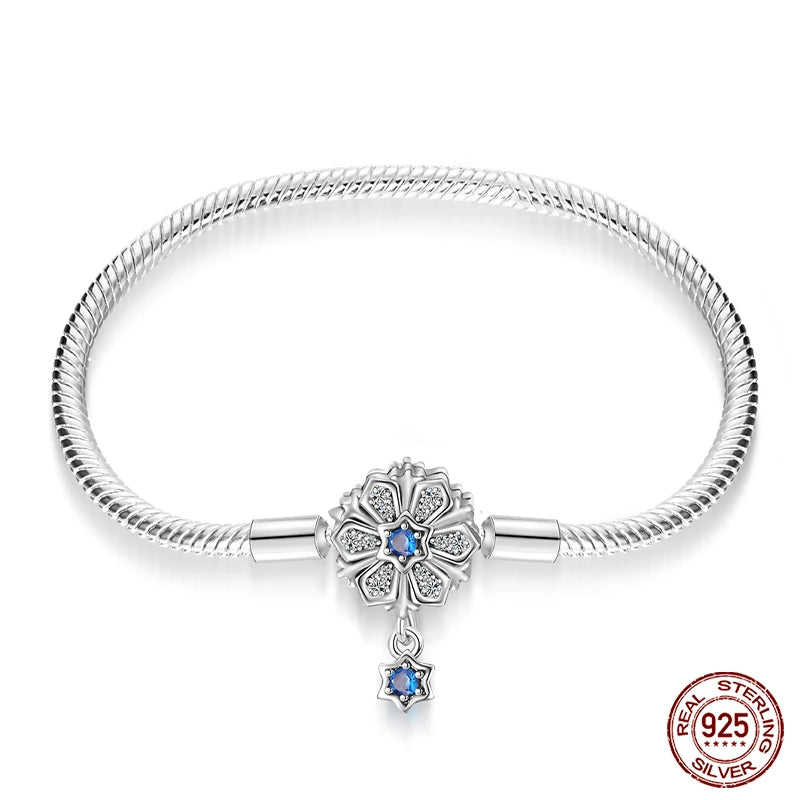 Original 925 Sterling Silver Snake Chain Heart-Shaped  Bracelets Fit Pandora Charms Beads  DIY Jewelry 912349723-PAB007