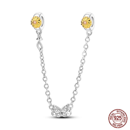 Golden Sunflowers Heart Charms Beads 925 Sterling Silver ﻿Original Bracelets Luxury Party DIY Jewelry 912349723-100S