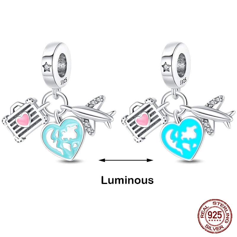 Glow in the dark  Firefly Honeybee Star  925 Silver Charms Beads  Original Bracelets Fine DIY Jewelry 912349723-200S