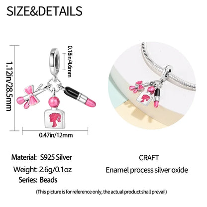 Fashion Pink Princess Skirt Bag Lipstick Charms Beads Original Bracelet Fine DIY Jewelry 925 Sterling Silver 912349723-900S