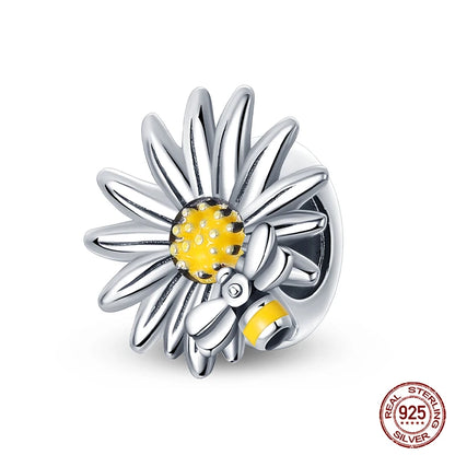 Golden Sunflowers Heart Charms Beads 925 Sterling Silver ﻿Original Bracelets Luxury Party DIY Jewelry 912349723-100S