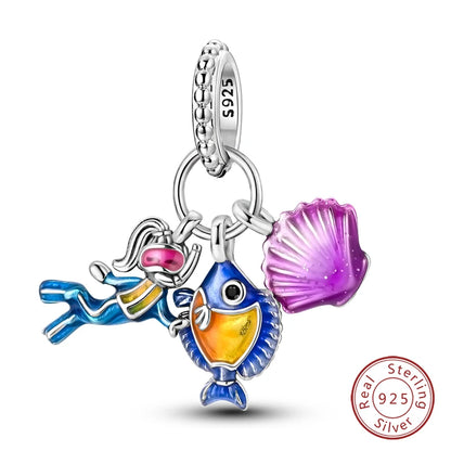 100%Silver Purple Color Series Charms Beads Original Bracelets DIY Jewelry 912349723-C