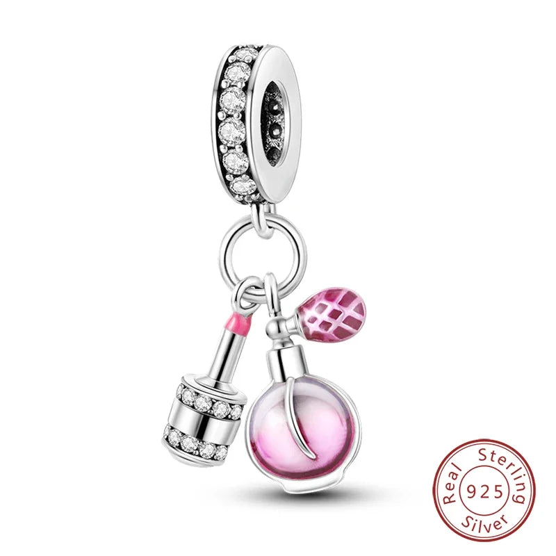 Fashion Pink Princess Skirt Bag Lipstick Charms Beads Original Bracelet Fine DIY Jewelry 925 Sterling Silver 912349723-900S