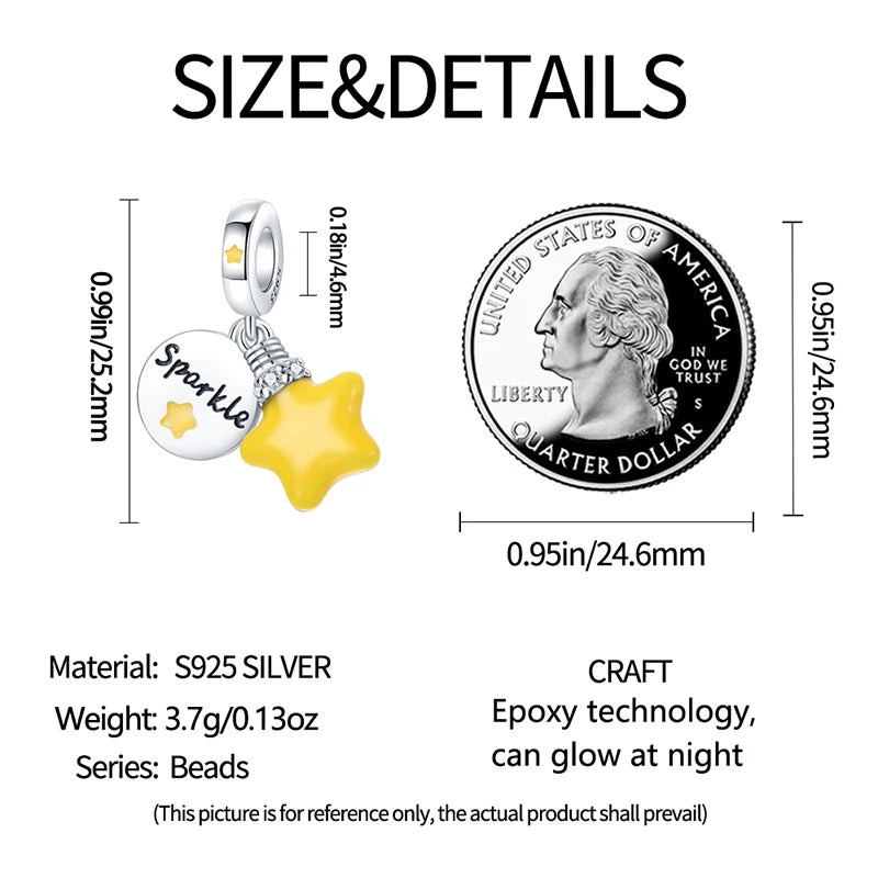 Glow in the dark  Firefly Honeybee Star  925 Silver Charms Beads  Original Bracelets Fine DIY Jewelry 912349723-200S