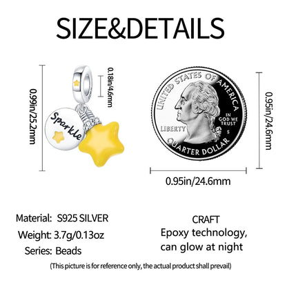Glow in the dark  Firefly Honeybee Star  925 Silver Charms Beads  Original Bracelets Fine DIY Jewelry 912349723-200S