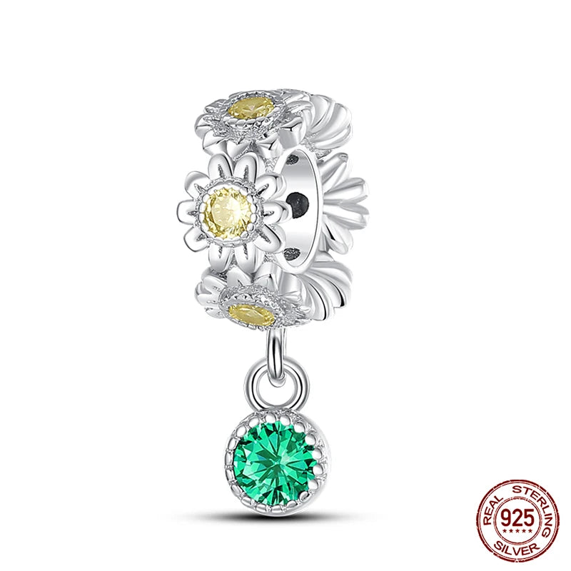 Golden Sunflowers Heart Charms Beads 925 Sterling Silver ﻿Original Bracelets Luxury Party DIY Jewelry 912349723-100S