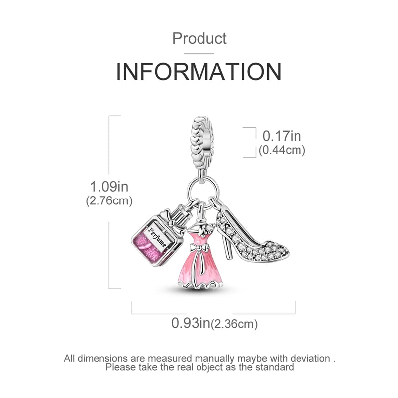 Fashion Pink Princess Skirt Bag Lipstick Charms Beads Original Bracelet Fine DIY Jewelry 925 Sterling Silver 912349723-900S