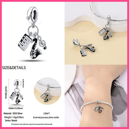 Fashion 925 Sterling Silver Music Series Charms Beads  Original Bracelet Fine DIY Jewelry 912349723-C
