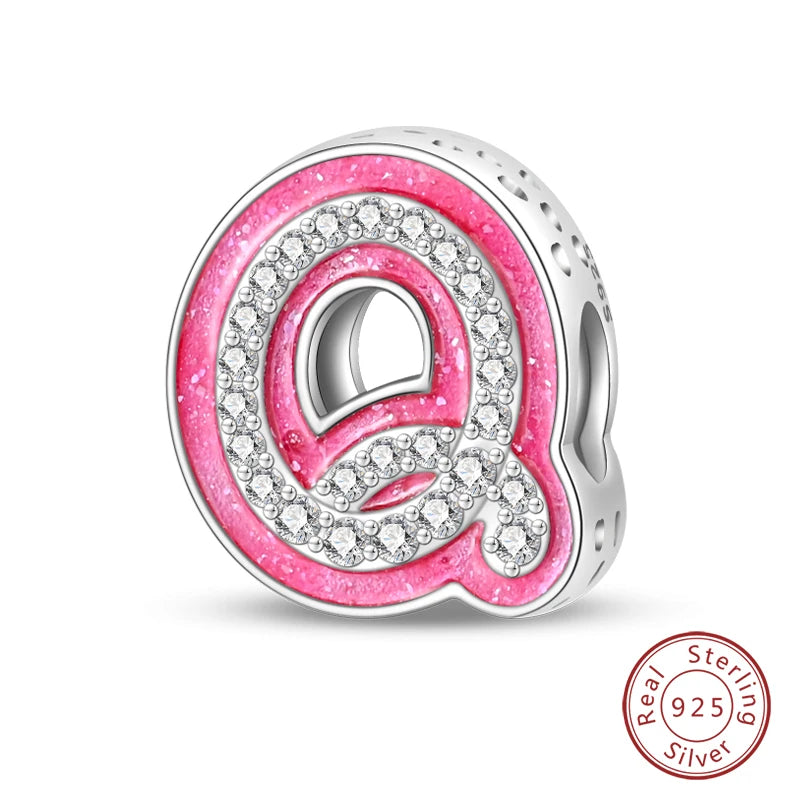 Romantic Pink 26 Letters DIY Love Charms Beads Original Bracelet Fine DIY Jewelry 925 Sterling Silver 912349723-L100S