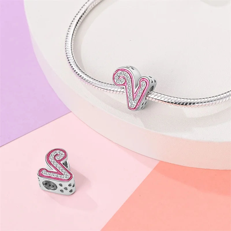 Romantic Pink 26 Letters DIY Love Charms Beads Original Bracelet Fine DIY Jewelry 925 Sterling Silver 912349723-L100S