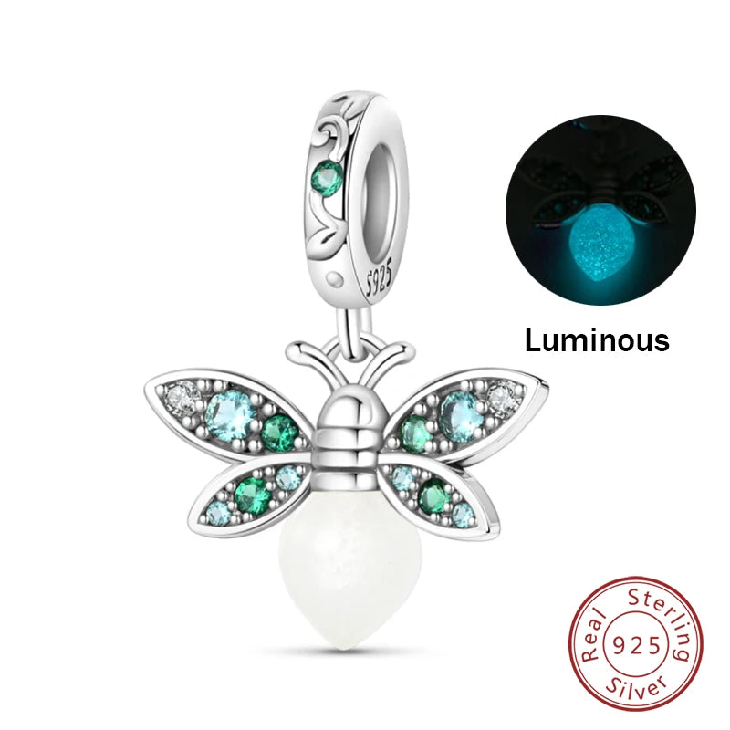 Glow in the dark  Firefly Honeybee Star  925 Silver Charms Beads  Original Bracelets Fine DIY Jewelry 912349723-200S
