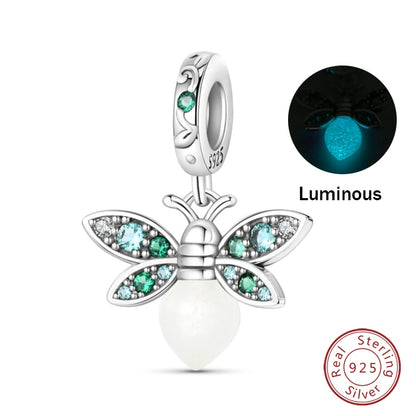 Glow in the dark  Firefly Honeybee Star  925 Silver Charms Beads  Original Bracelets Fine DIY Jewelry 912349723-200S